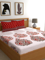 My Room Red & White Ethnic Motifs 140 TC King Bedsheet with 2 Pillow Covers