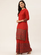 HERE&NOW Women Red Ethnic Motifs Printed Kurta with Palazzos