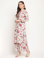 Ahalyaa Women Beige Floral Printed Regular Gotta Patti Kurta with Palazzos & With Dupatta