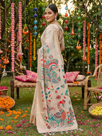 Shree Shyam Fashion Cream Linen Cotton Saree - Distacart