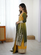 The52 Women's Gorgeous Chinon silk Fabric Embroidery Work Straight Kurta Palazzo and Dupatta Set - Distacart