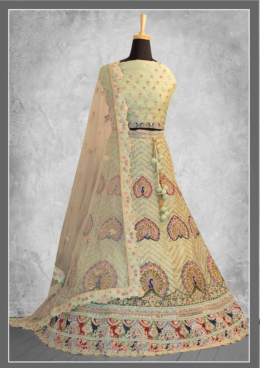 Mint Georgette Embroidery & Thread Work Bridal lahenga Choli with Dupatta - Nimaya Pavitra Rista