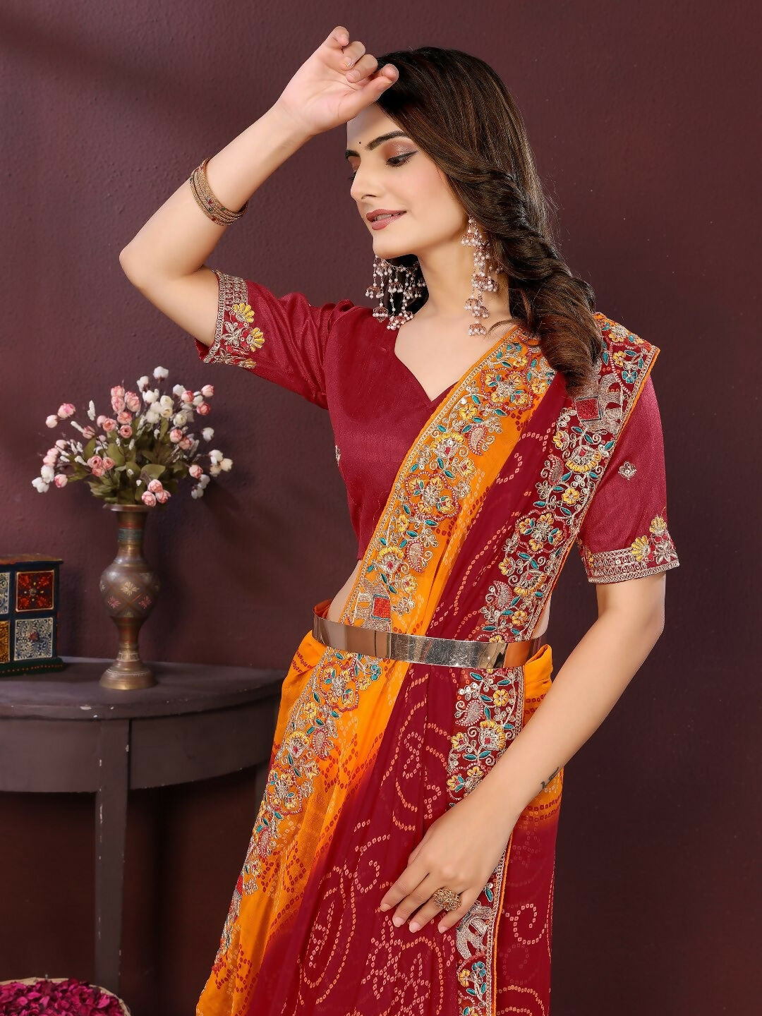 Ai Fashion Maroon Georgette Digital Print Party Wear Saree - Distacart