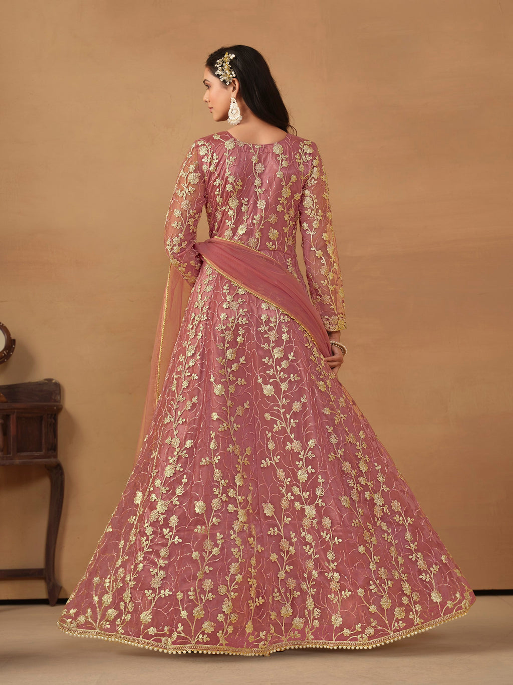 Anaita Pink Embroidered Butterfly Net Anarkali Suit - Distacart