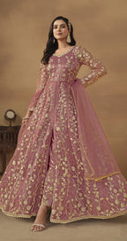 Anaita Pink Embroidered Butterfly Net Anarkali Suit - Distacart