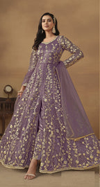 Anaita Purple Embroidered Butterfly Net Anarkali Suit - Distacart