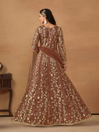 Anaita Brown Embroidered Butterfly Net Anarkali Suit - Distacart