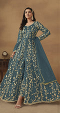 Anaita Dark Grey Embroidered Butterfly Net Anarkali Suit - Distacart