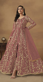 Anaita Peach Embroidered Butterfly Net Anarkali Suit - Distacart