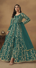 Anaita Teal Embroidered Butterfly Net Anarkali Suit - Distacart