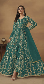 Anaita Teal Embroidered Butterfly Net Anarkali Suit - Distacart