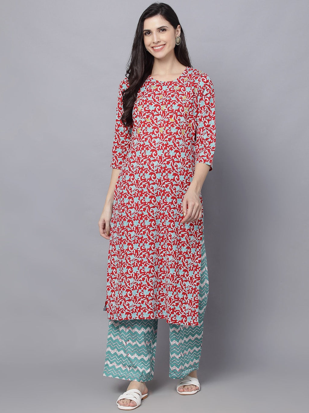 HERE&NOW Women Maroon Printed Kurta With Palazzos