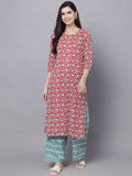 HERE&NOW Women Maroon Printed Kurta With Palazzos