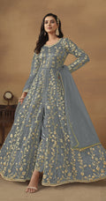 Anaita Grey Embroidered Butterfly Net Anarkali Suit - Distacart