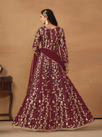 Anaita Wine Embroidered Butterfly Net Anarkali Suit - Distacart