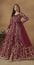 Anaita Wine Embroidered Butterfly Net Anarkali Suit - Distacart