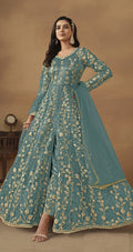 Anaita Sky Blue Embroidered Butterfly Net Anarkali Suit - Distacart