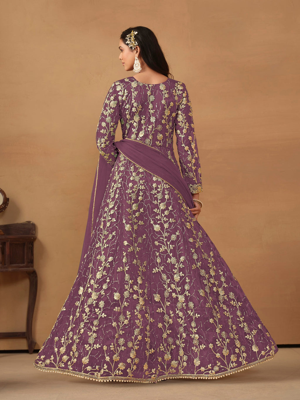 Anaita Lavender Embroidered Butterfly Net Anarkali Suit - Distacart