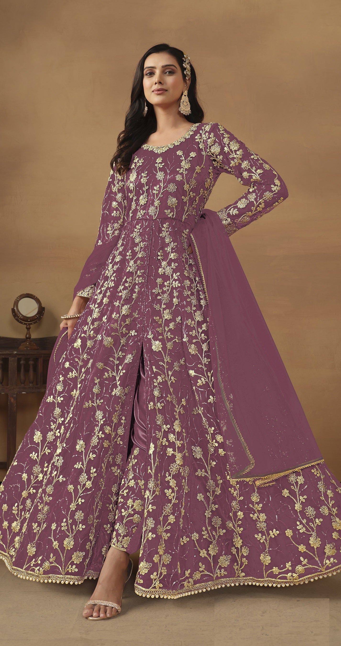 Anaita Lavender Embroidered Butterfly Net Anarkali Suit - Distacart
