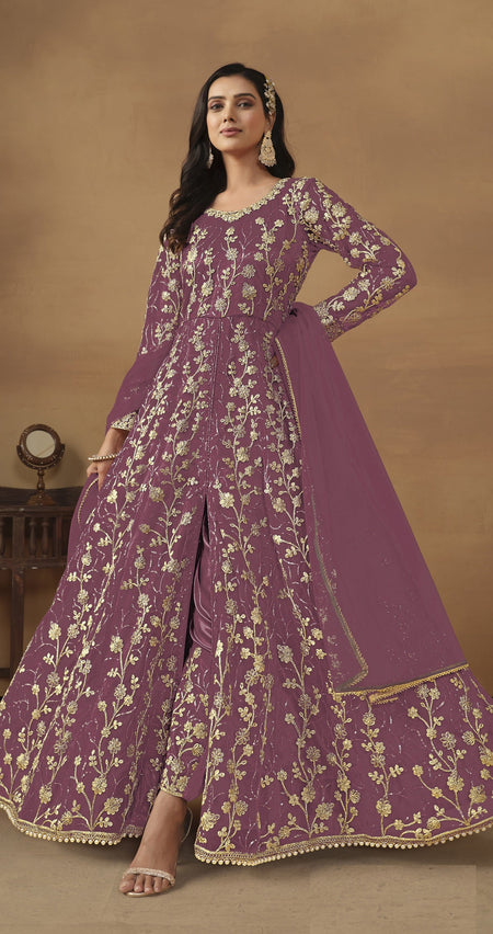 Anaita Lavender Embroidered Butterfly Net Anarkali Suit