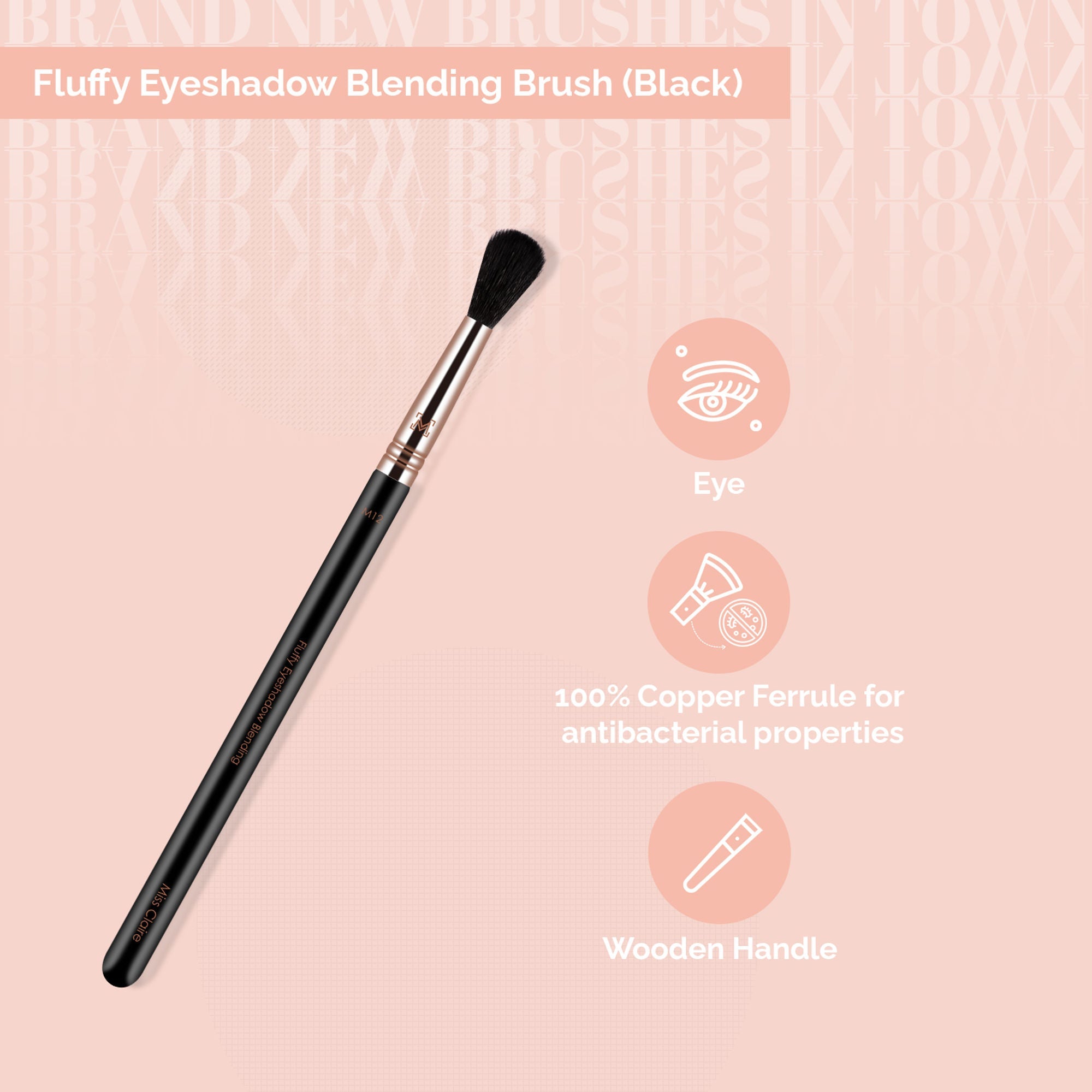 Miss Claire M12 - Fluffy Eyeshadow Blending Brush (Black) - Rose Gold