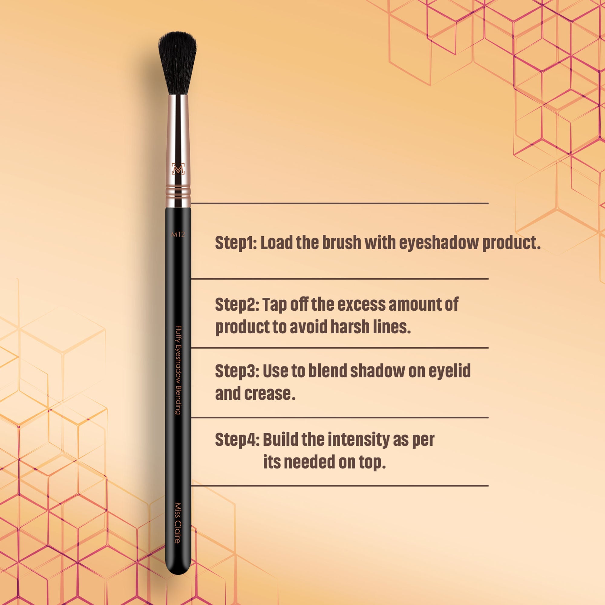 Miss Claire M12 - Fluffy Eyeshadow Blending Brush (Black) - Rose Gold