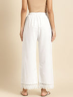 TAG 7 Women White Solid Hem Design Straight Palazzos