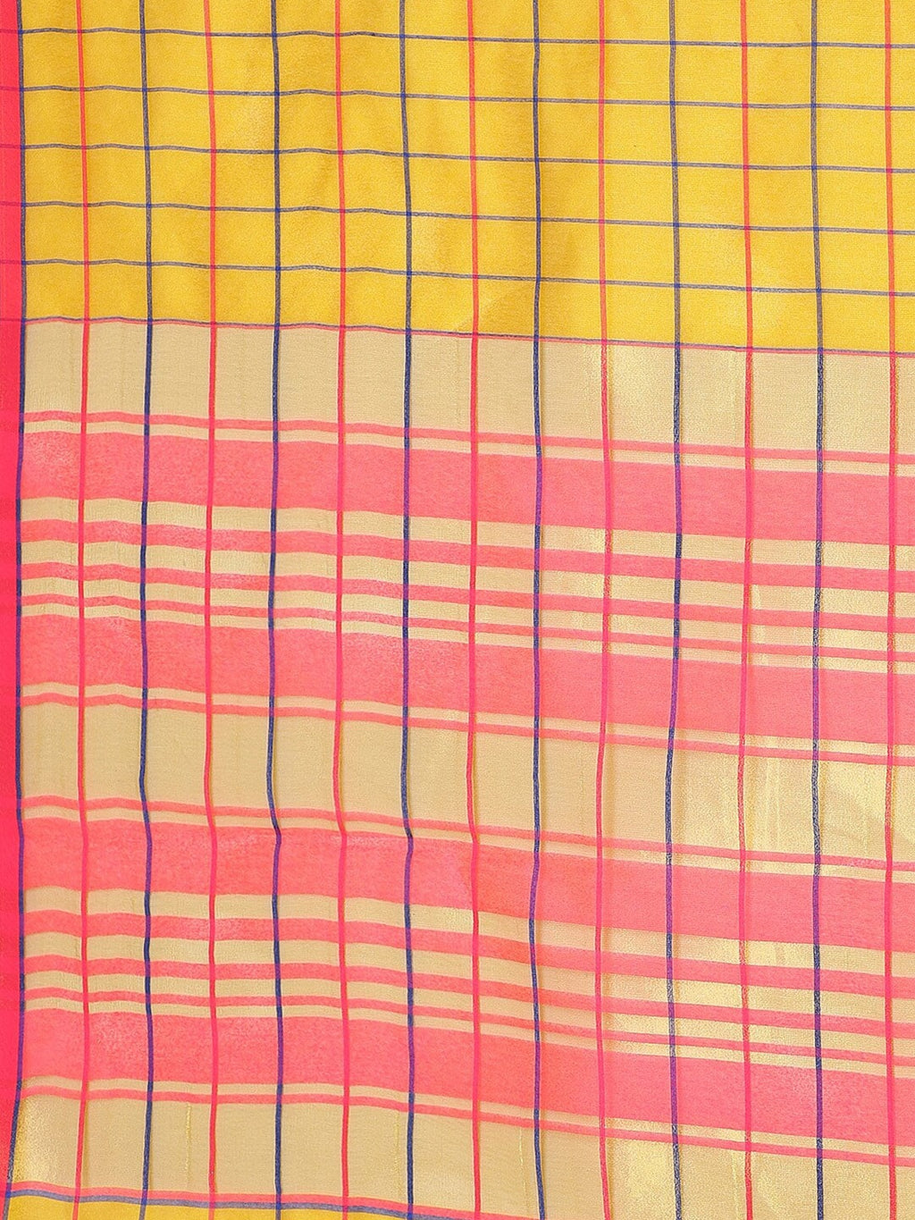 Saree Mall Mustard & Coral Checked Silk Cotton Sarees