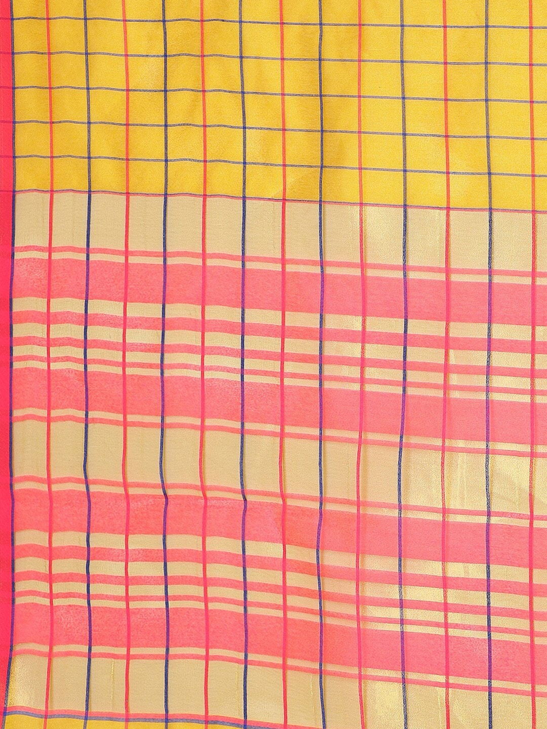 Saree Mall Mustard & Coral Checked Silk Cotton Sarees