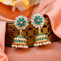 Estele Gold-Polished Traditional Flower Designer Meenakari Jhumka Earrings With Green & White Crystals for Women - Distacart