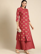 All About You Women Red Ethnic Motifs Printed Kurta with Palazzos