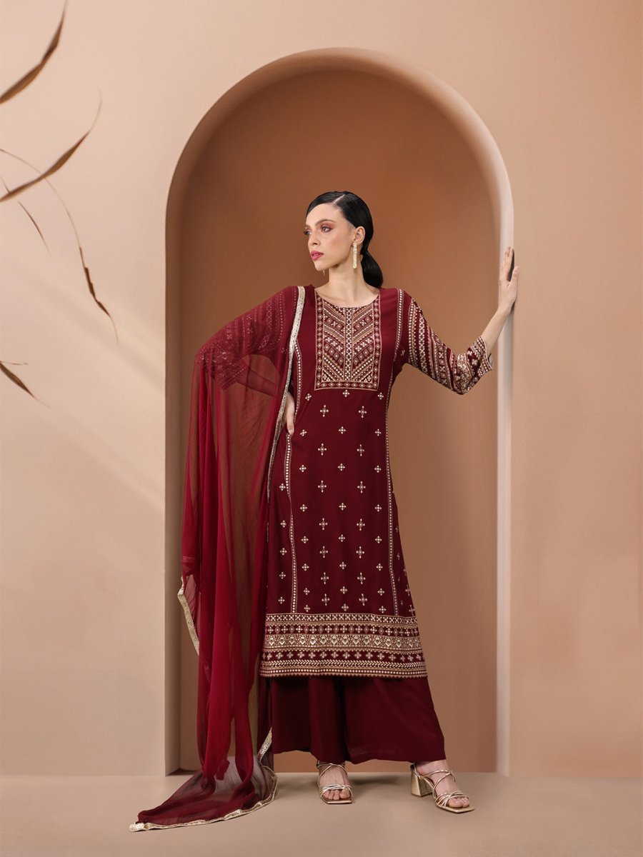 All About You Women Ethnic Motifs Printed Kurta with Palazzos & Dupatta
