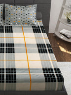Story@home White & Grey Geometric Cotton 152 TC Queen Bedsheet With 2 Pillow Covers