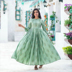 Partywear Designer Digital Printed Moss Green Pure Maslin Gown - Anbazaar - Distacart