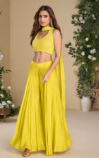 Anaita Yellow Heavy Chinon Stitched 3 Piece Set With Sequence & Mirror Work - Distacart