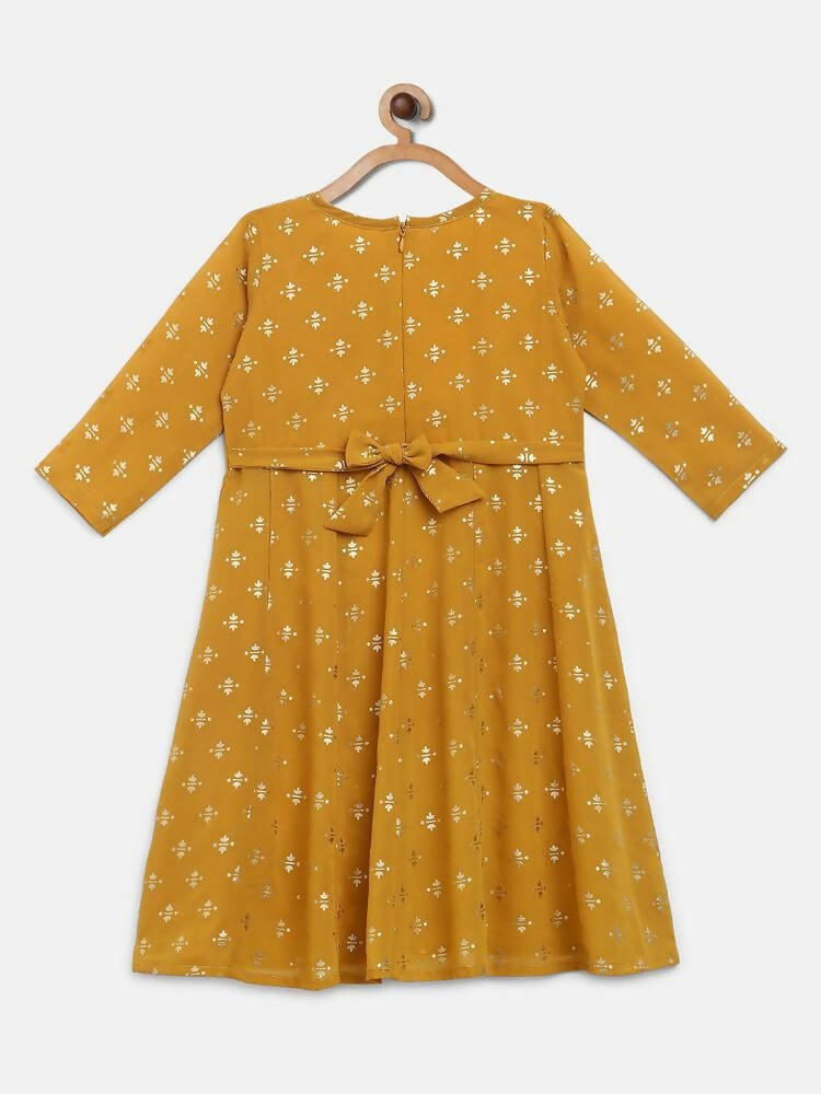 Ahalyaa Mustard Georgette Flared Kids Kurta Palazzo Set For Girls