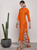 Sangria Women Orange & White Solid Kurta Set