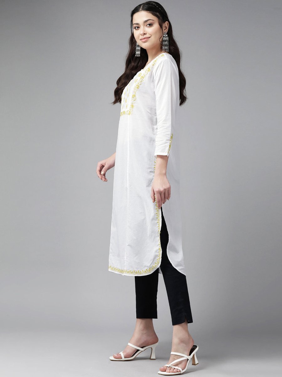 ADA Floral Embroidered Chikankari Kurta
