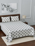 LIVING ROOTS White & Grey Ethnic Motifs 210 TC King Bedsheet with 2 Pillow Covers