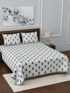 LIVING ROOTS White & Grey Ethnic Motifs 210 TC King Bedsheet with 2 Pillow Covers