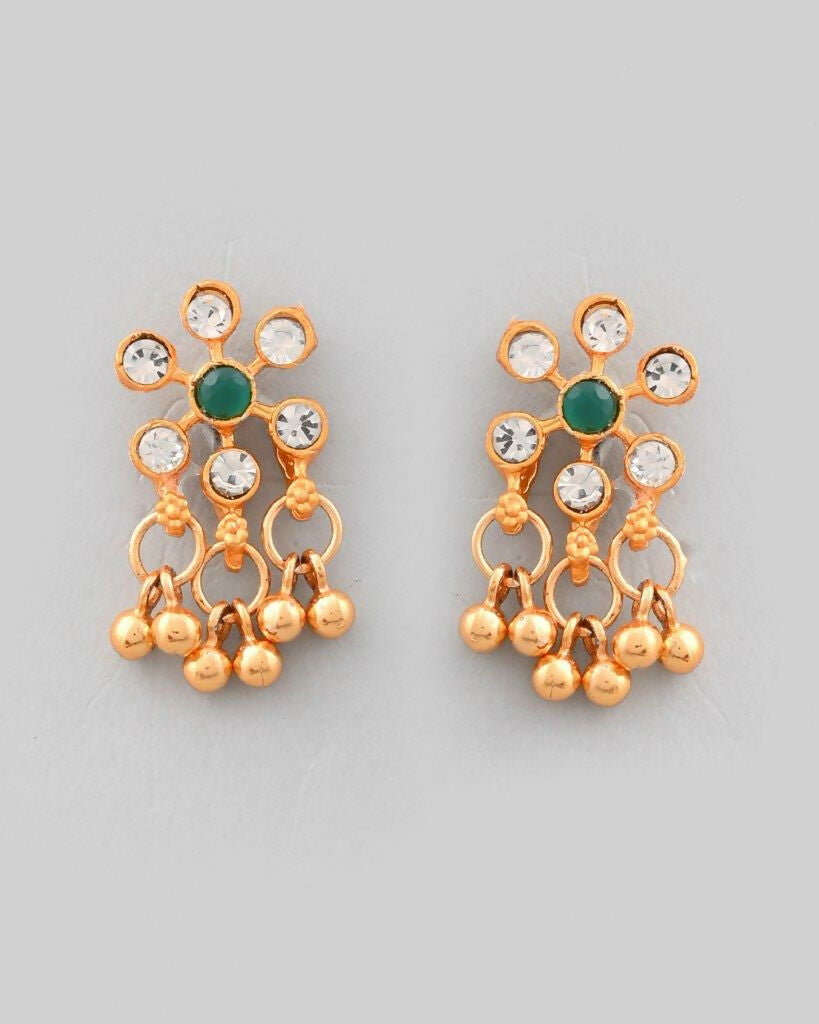 VOJ Gold-Polished Traditional Flower Shaped Copper Jewellery Set