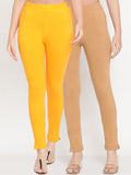 TAG 7 Set Of 2 Yellow & Beige Solid Leggings