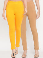 TAG 7 Set Of 2 Yellow & Beige Solid Leggings