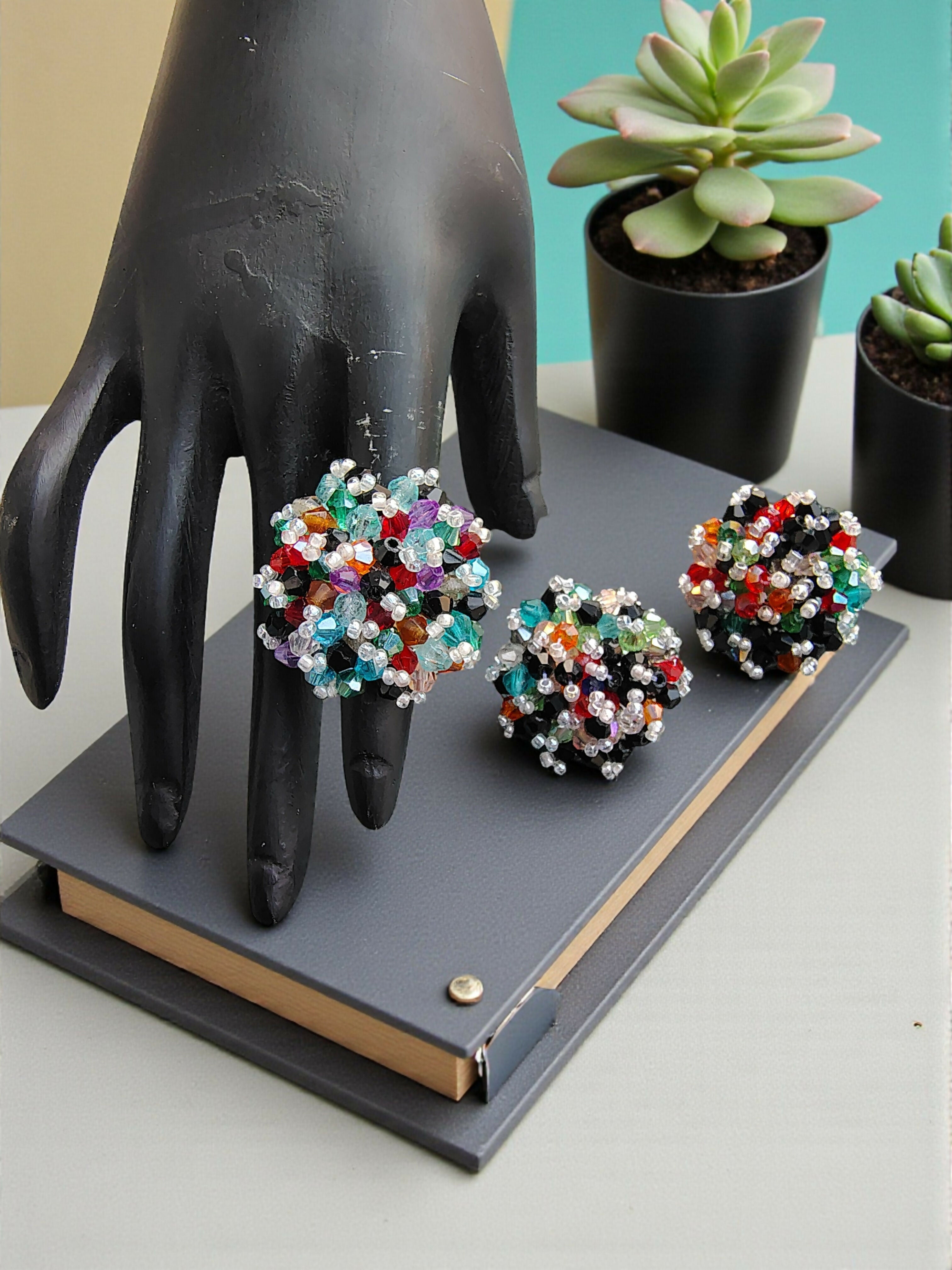 Inhanns Rangmani Crystal Duo – Adjustable Ring + Statement Earrings Set - Multicolor 1 - Distacart