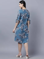 Myshka Women Teal Blue Grey Printed A-line Dress - Distacart
