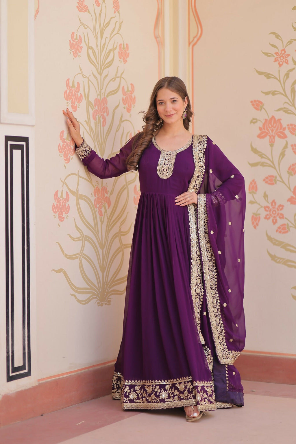 Joban Fashion Purple Georgette Sequence Embroidery Work Kurta Set - Distacart