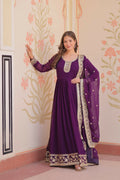 Joban Fashion Purple Georgette Sequence Embroidery Work Kurta Set - Distacart