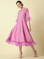 Myshka Women's Pink Empire Printed Dress - Distacart