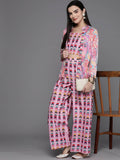 Ahalyaa Women Printed Crop Top with Palazzos & Jacket - Multi Color