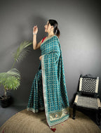 Joban Fashion Emerald Blue Bandhej Bandhani Vichitra Silk Bandhani Prints Saree - Distacart